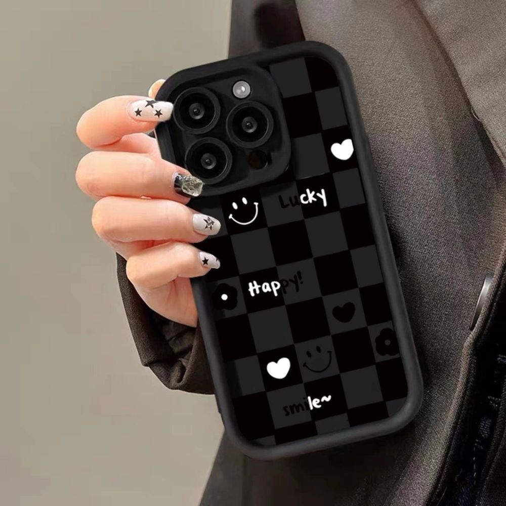 TMG-20.jpg Black Lucky & Happy Checkboard Phone Case - Image 1