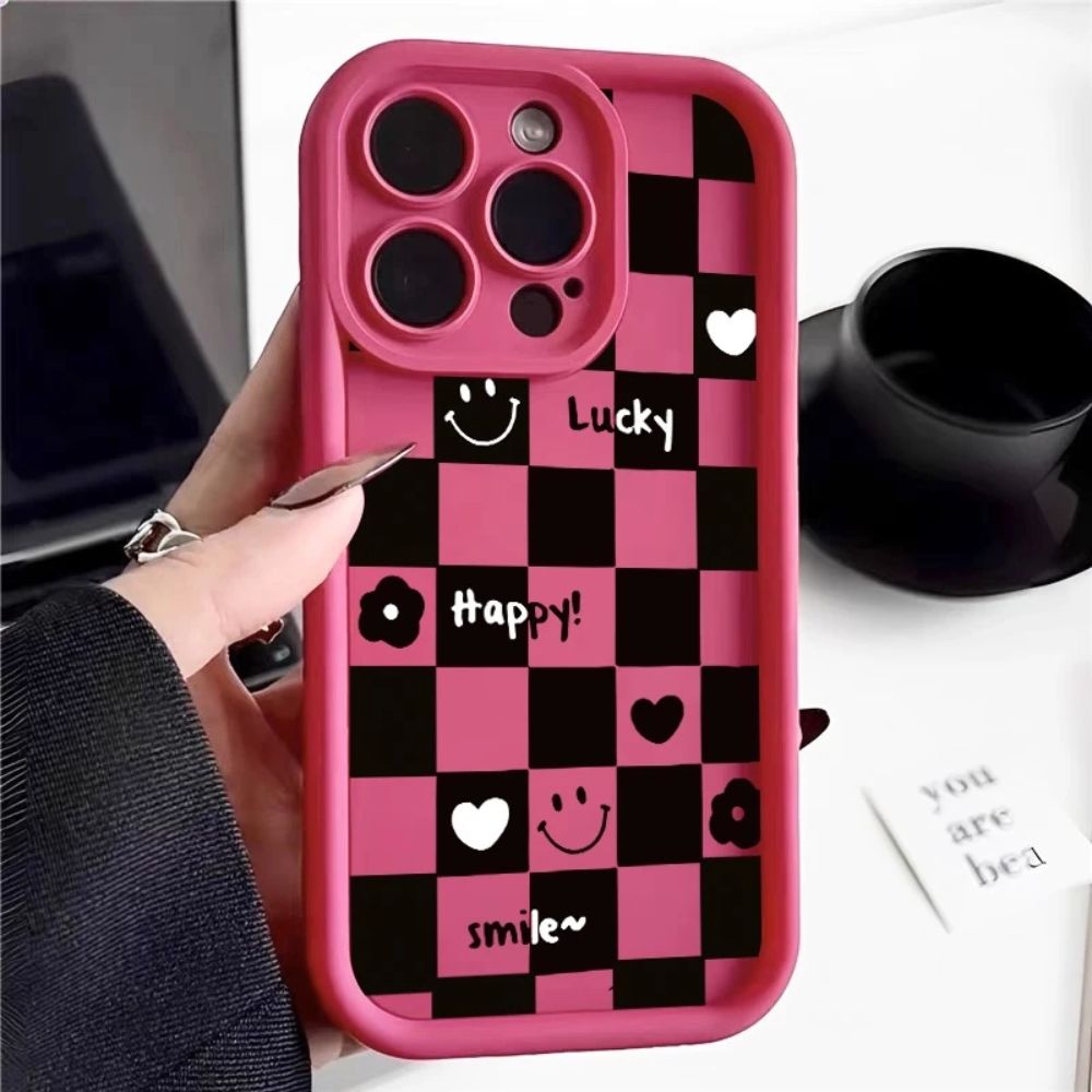 TMG-21.jpg Pink Lucky & Happy Checkboard Phone Case - Image 1