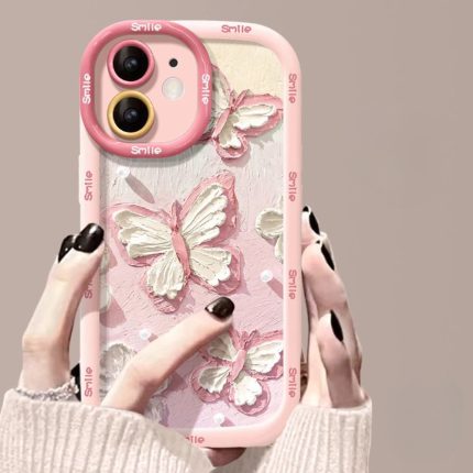 Pink Oil Painting Butterfly Phone Case