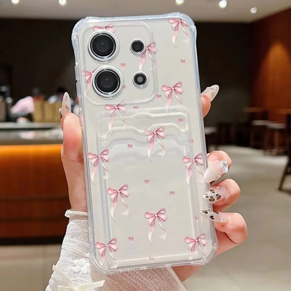 TMG-71.jpg White Clear Cute Pink Heart Bow Phone Case - Image 1