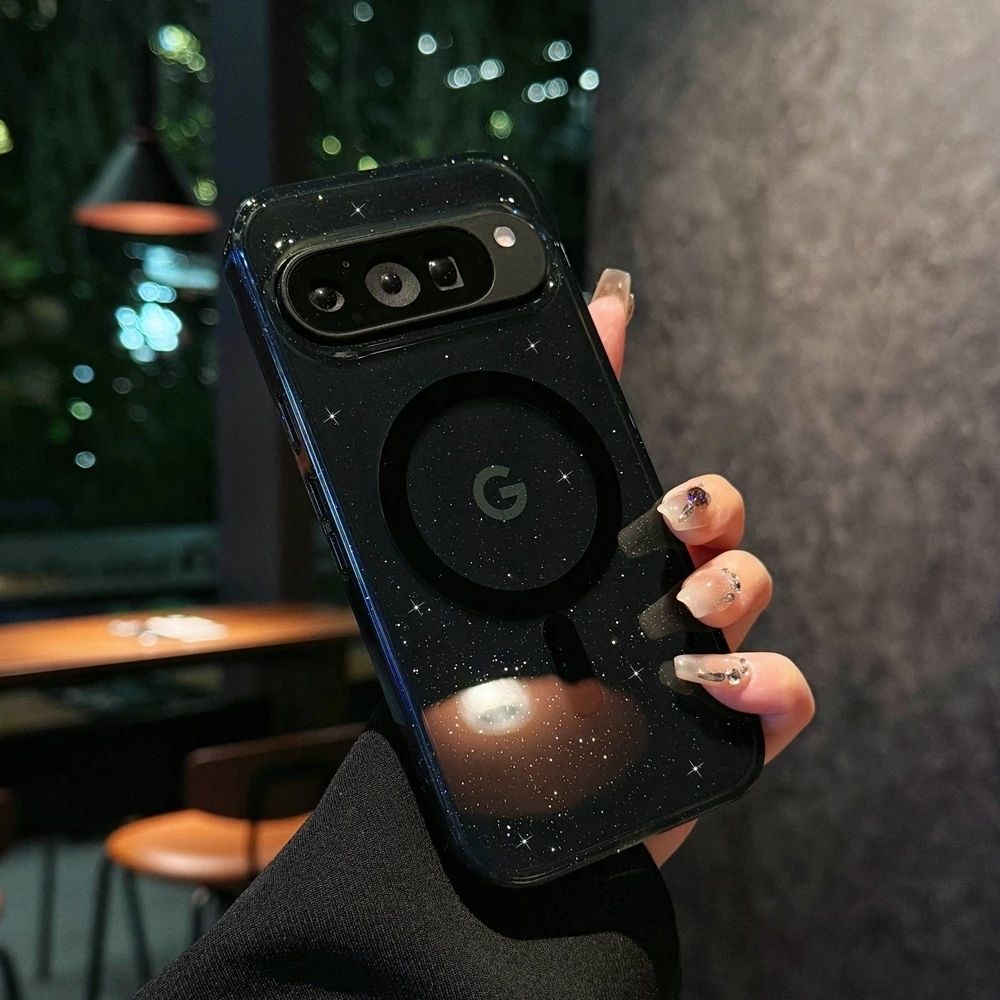 TMG-78.jpg Black Clear Magnetic Wireless Charging Bling Sequins Phone Case - Image 1