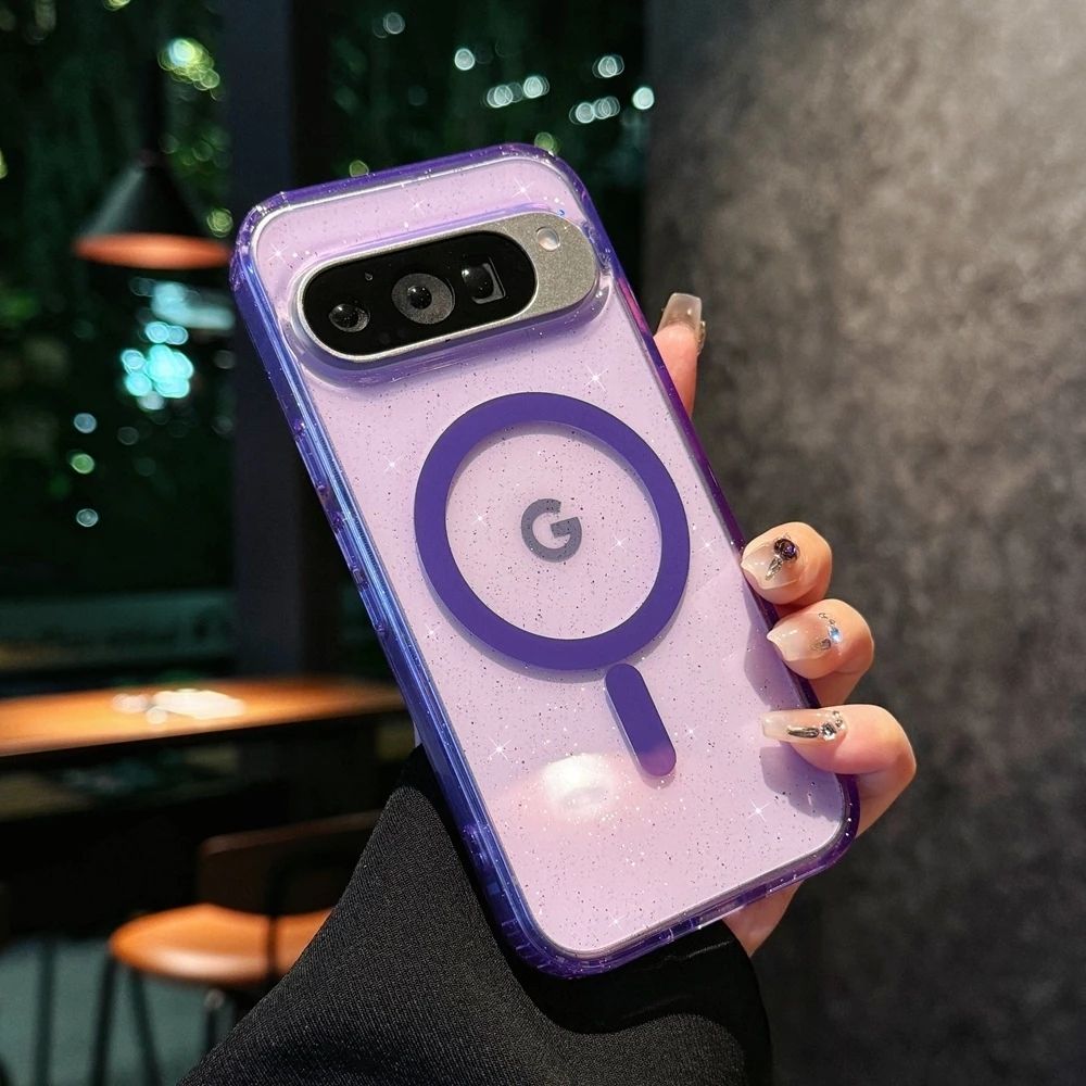 TMG-80.jpg Purple Clear Magnetic Wireless Charging Bling Sequins Phone Case - Image 1