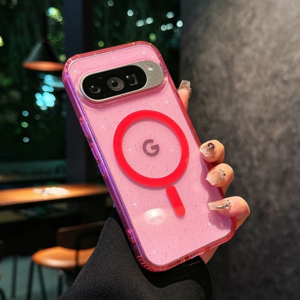 TMG-81.jpg Pink Clear Magnetic Wireless Charging Bling Sequins Phone Case - Image 1