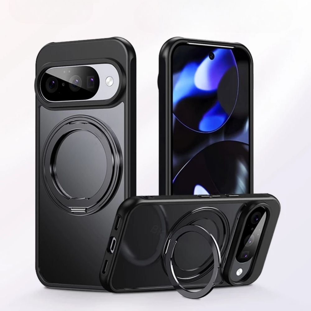 TMG-92.jpg Black Clear 360° Rotatable Ring Stand Magnetic Phone Case - Image 1