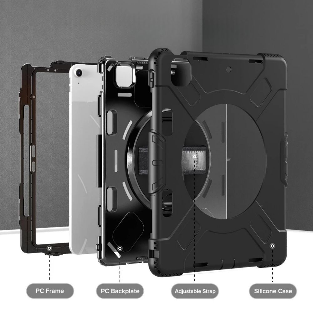 TMG5-13.jpg Black Stand-able Rotate-able Armour Shield Pen Holder Tablet Case - Image 1