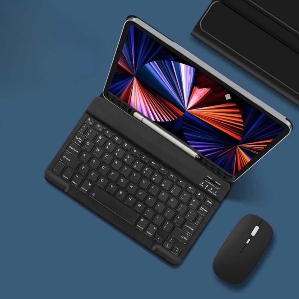 TMG5-14.jpg Black Built-in Pen Slot Leather Case Bluetooth Keyboard & Mouse - Image 1