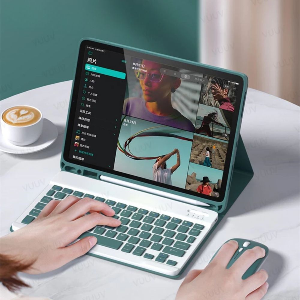 TMG5-16.jpg Green Built-in Pen Slot Leather Case Bluetooth Keyboard & Mouse - Image 1