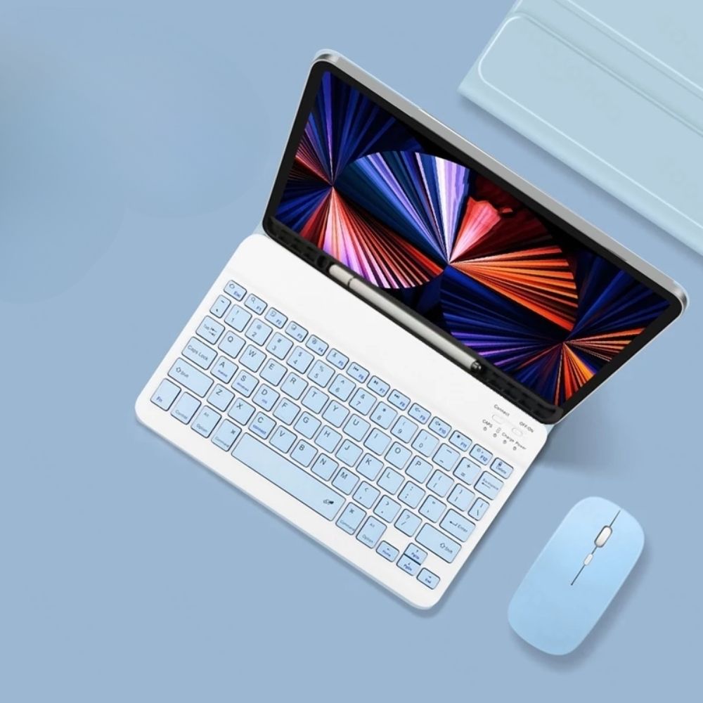 TMG5-17.jpg Blue Built-in Pen Slot Leather Case Bluetooth Keyboard & Mouse - Image 1