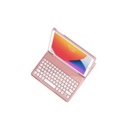 Pink Built-in Pen Slot Round Keyboard Key Leather Case Bluetooth Keyboard & Mouse