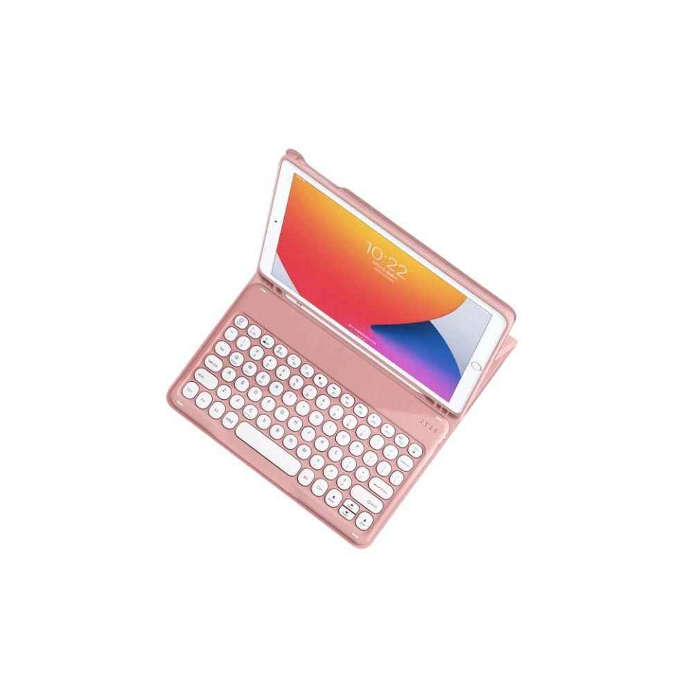 TMG5-21.jpg Pink Built-in Pen Slot Round Keyboard Key Leather Case Bluetooth Keyboard & Mouse - Image 1