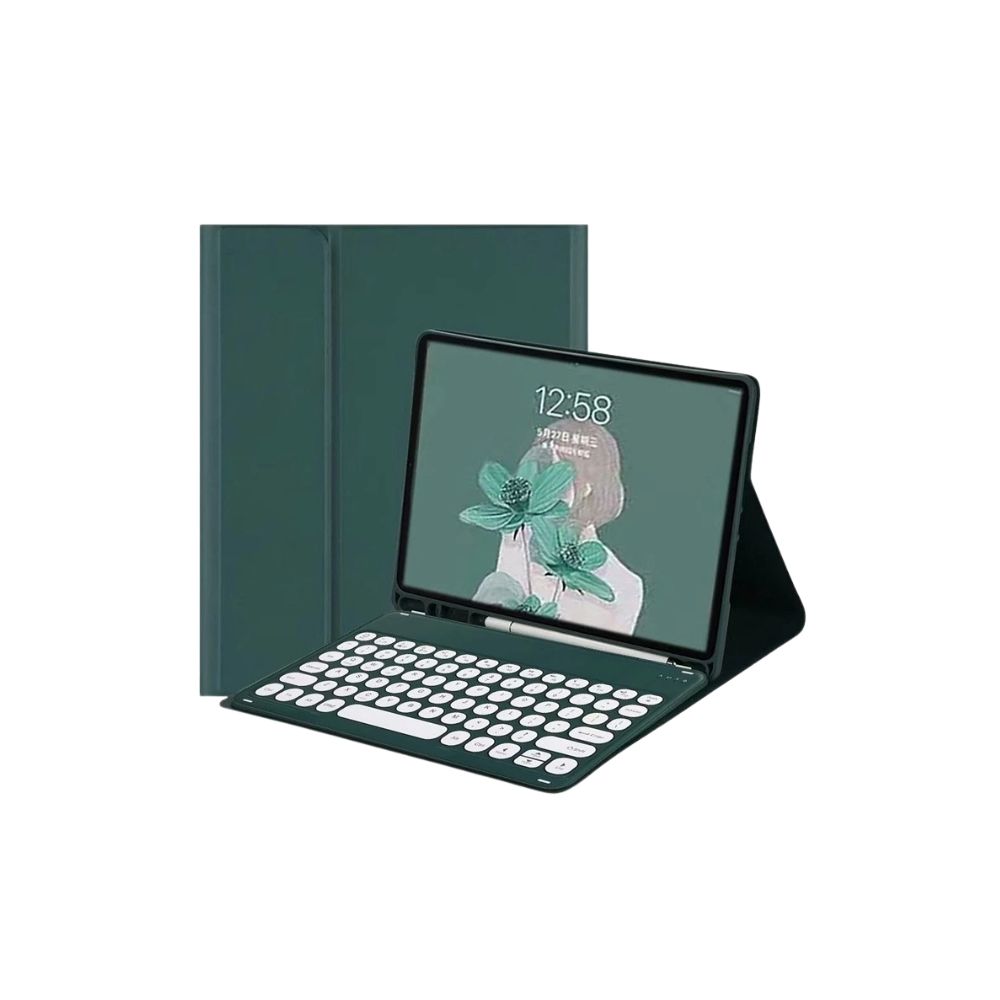 TMG5-22.jpg Green Built-in Pen Slot Round Keyboard Key Leather Case Bluetooth Keyboard & Mouse - Image 1
