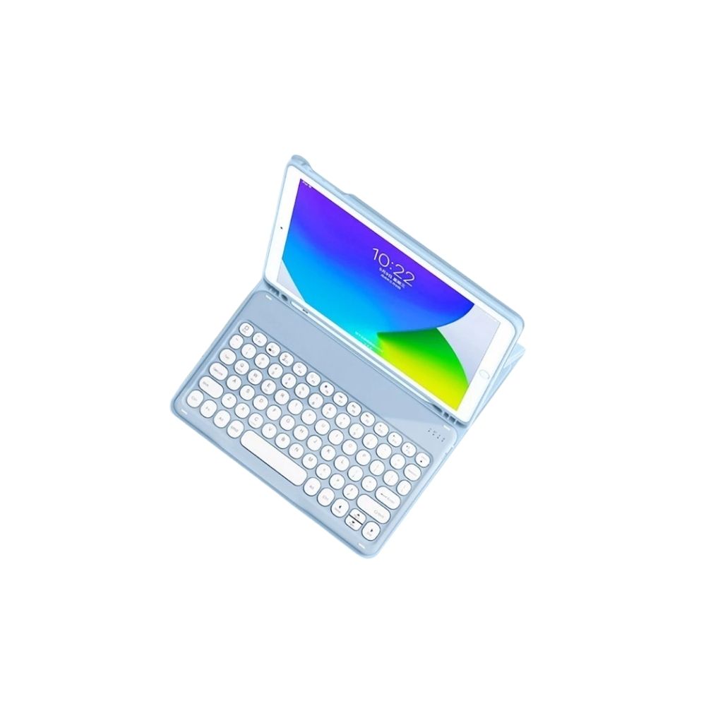 TMG5-23.jpg Blue Built-in Pen Slot Round Keyboard Key Leather Case Bluetooth Keyboard & Mouse - Image 1