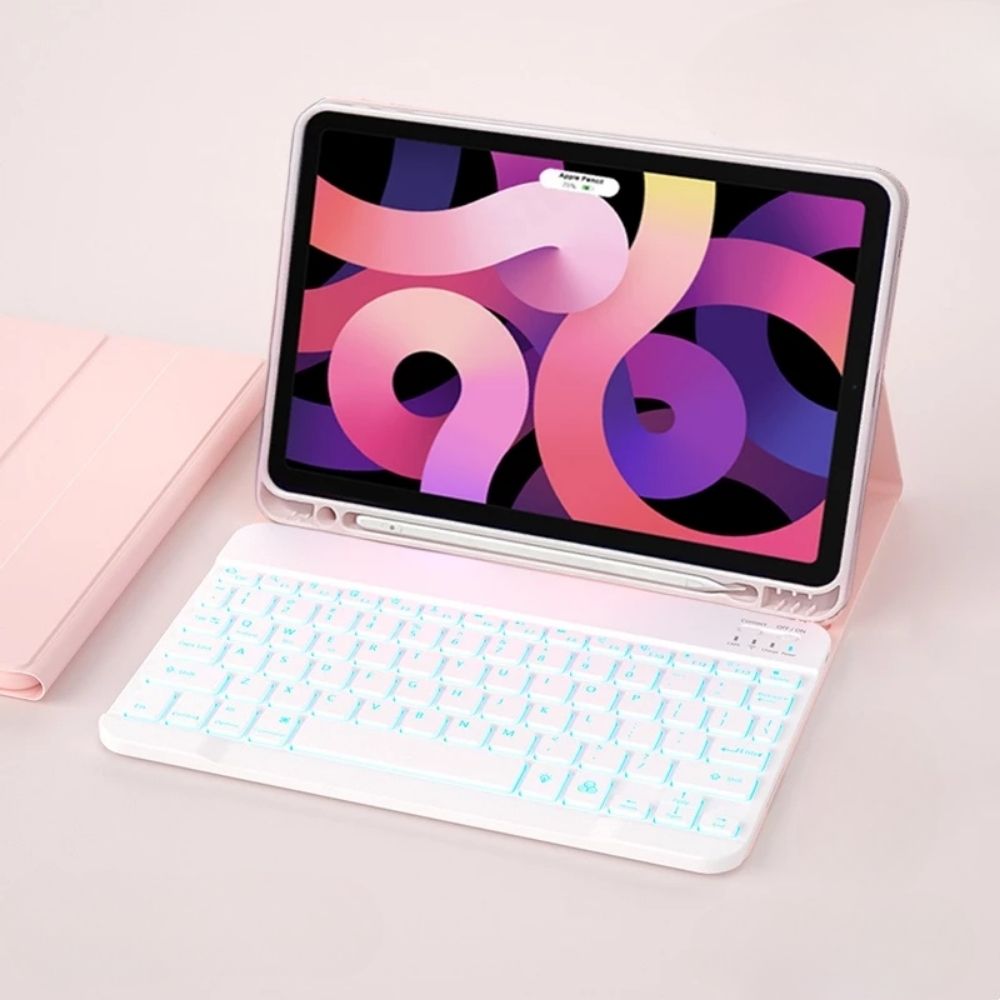 TMG5-25.jpg Pink Backlit Keyboard LED 7 Light Colors Built-in Pen Slot Bluetooth Magnetic Keyboard Case - Image 1