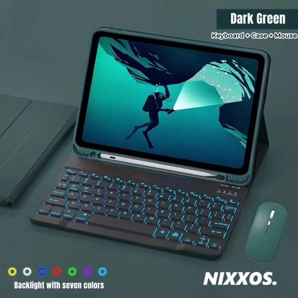 TMG5-27.jpg Green Backlit Keyboard LED 7 Light Colors Built-in Pen Slot Bluetooth Magnetic Keyboard Case - Image 1