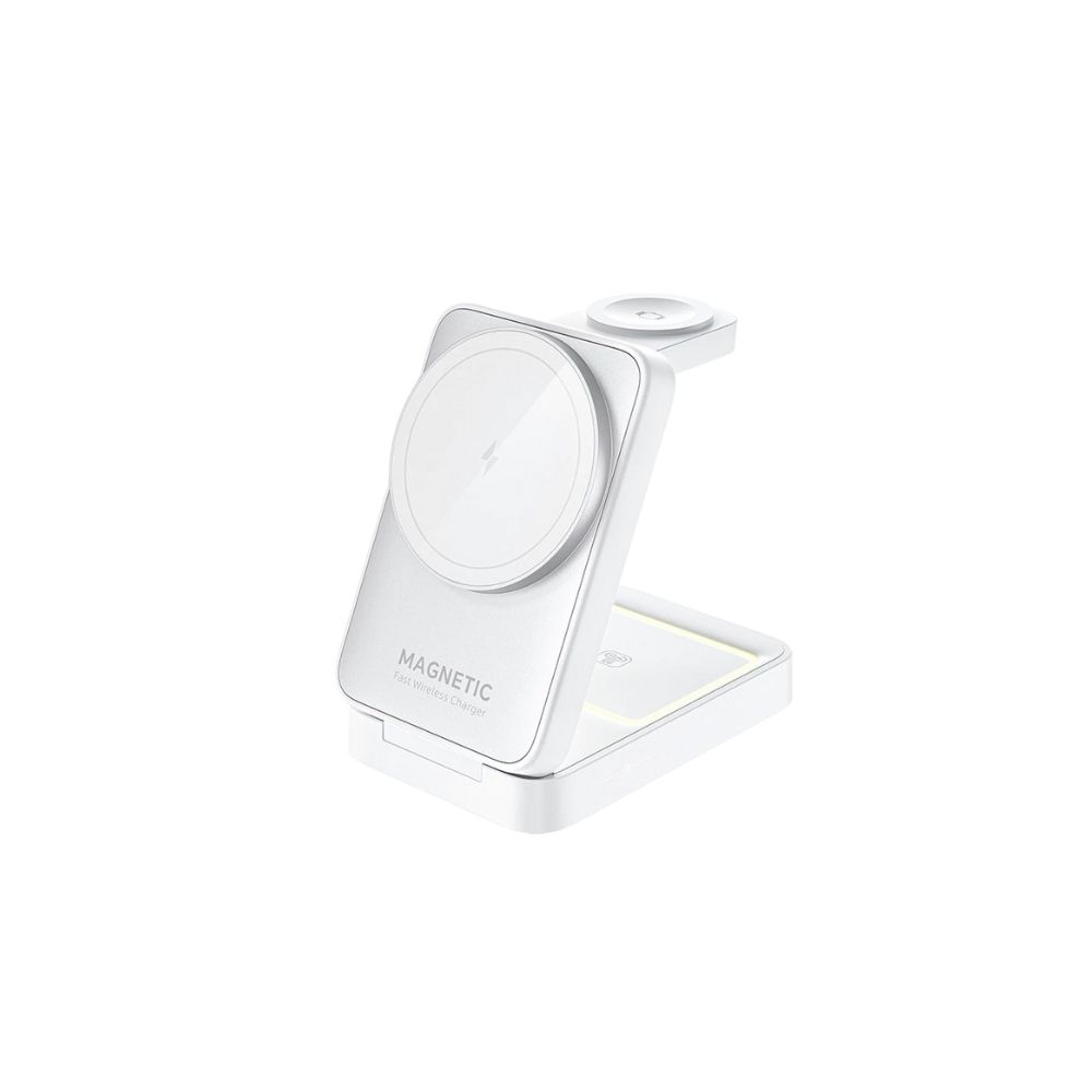 TMG5-43.jpg White 3 In 1 15W Foldable Magnetic Wireless Desktop Charger Holder - Image 1